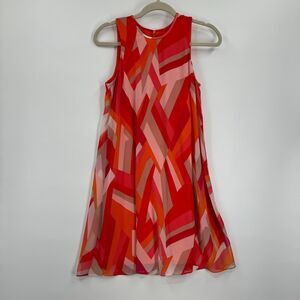 Calvin Klein Womens Sleeveless Dress Pink Orange Chiffon Overlay Lined Size 4